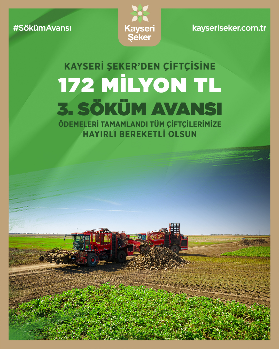 Kayseri Şeker'den Çiftçilere 172 Milyon TL'lik Ek Ödeme